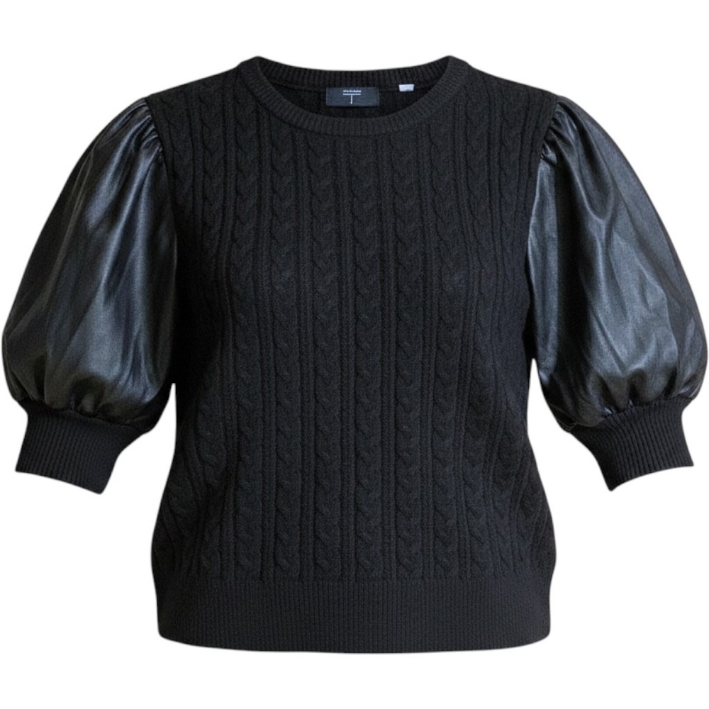XL Tahari Women's figure defining puff sleeve knit sweater top vegan leather